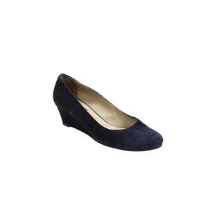 Viajiyu Womens Slip On Wedge Heel Round Toe Pumps Navy Suede Size 38